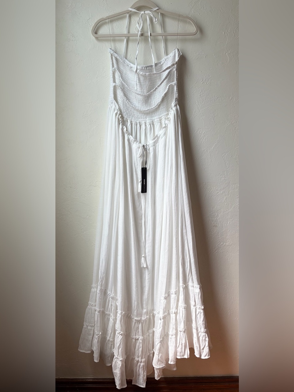 NWT Fashion Nova Eden Smocked White Maxi Dress Halter Ruffle Boho 2X - Picture 5 of 9
